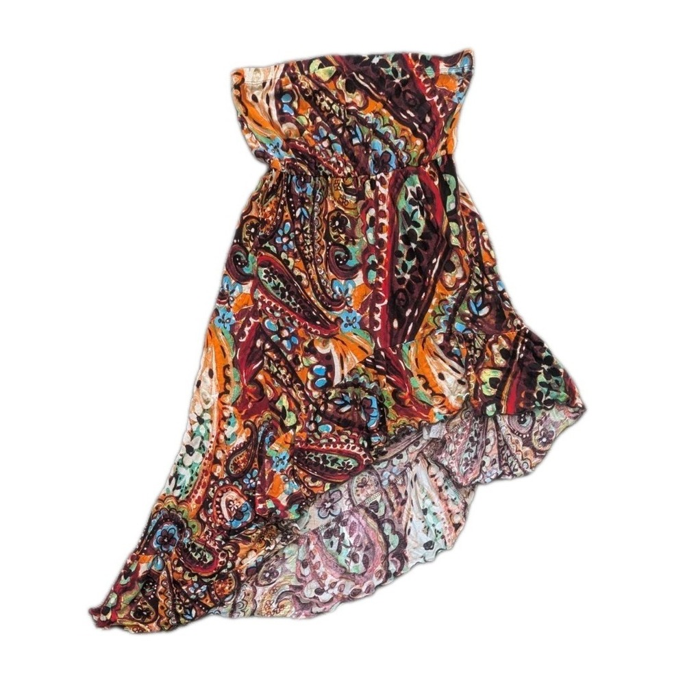 Kiwi Strapless‎ Asymmetrical Dress M Ruffle Colorful Festival Boho Coverup